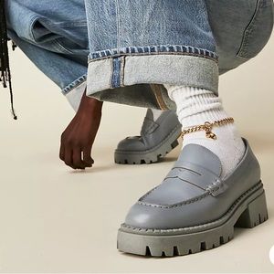 FREE PEOPLE Lyra Lug Sole Loafer in Boardwalk Blue size 38 / 8